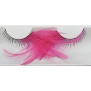 Wimpers zwart met roze veertjes