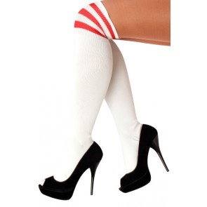 Witte Kniekousen met Rode Strepen – Maat 36 t/m 41