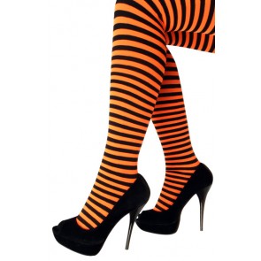 Neon Oranje Gestreepte Panty  One Size