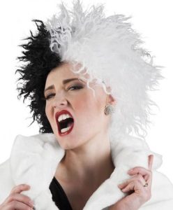 Damespruik Zwart-Wit Cruella Stijl