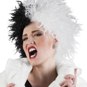 Damespruik Zwart-Wit Cruella Stijl