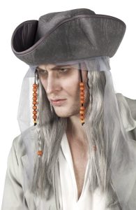 Piratenpruik Grijs met Hoed en Kralen