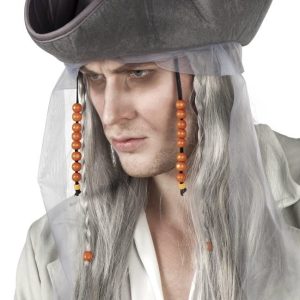 Piratenpruik Grijs met Hoed en Kralen