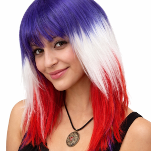 Rood-Wit-Blauwe Pruik, Lange Party Pruik