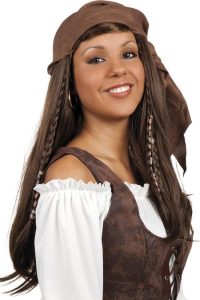 Dames Piratenpruik Bruin met Bandana