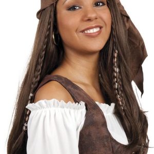 Dames Piratenpruik Bruin met Bandana