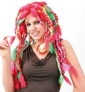 Rasta Pruik Multicolor met Vlechten en Touwtjes
