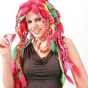 Rasta Pruik Multicolor met Vlechten en Touwtjes