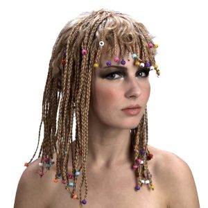 Damespruik Vlechtjes Blond met Kralen