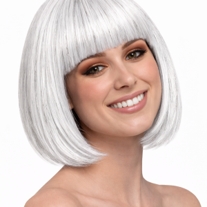 Witte Boblijn Pruik met Zilveren Haren Elegant & Modern