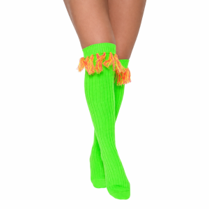 Neon Groene Kniekousen met Franjes