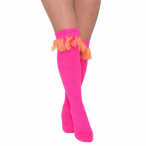 Neon Roze Kniekousen met Franjes
