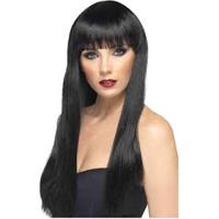 pruik lang zwart haar met pony